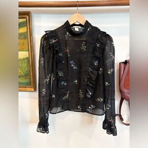 Sheer Floral Ruffle Blouse – Romantic Gothic Cottagecore Top (H&M)